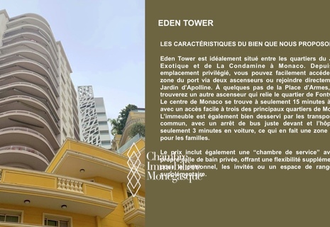Eden Tower: Elegant Apartment with 3 Bedrooms + Service Room in Monaco